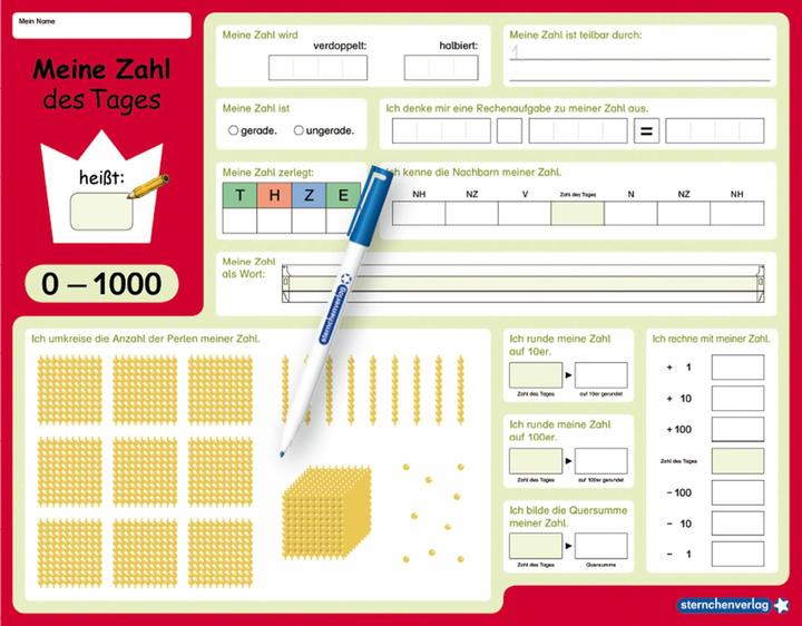 My number of the day 0-1000 - rewritable learning board with pen - Mathematics (German)