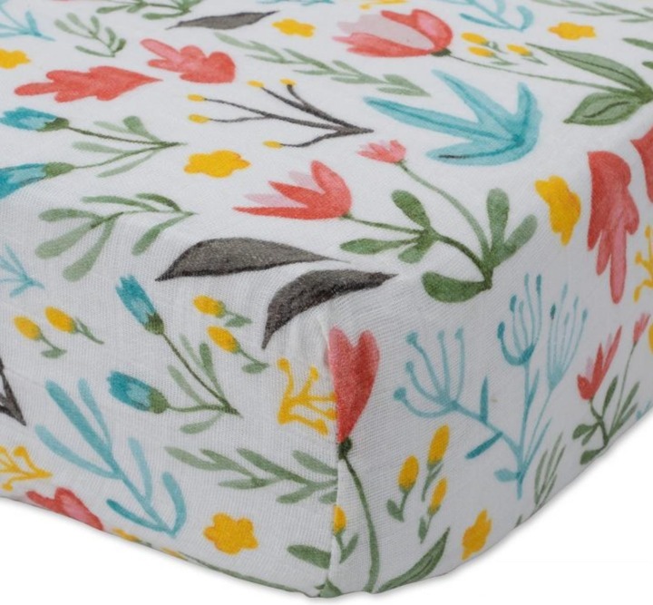 Actual product image little unicorn Cotton Muslin Crib Sheet - Meadow