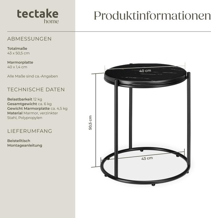 Actual product image tectake Side table Ellsa, marble top, steel frame
