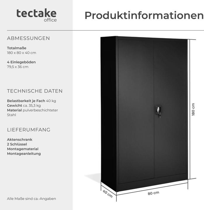 Produktbild tectake Aktenschrank (80 x 40 x 180 cm)