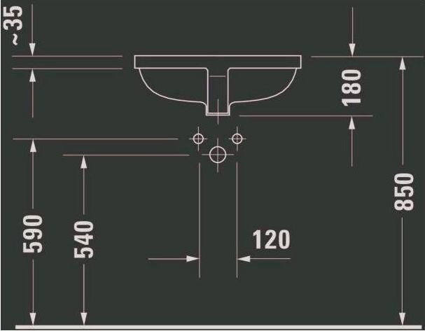 Produktbild Duravit Einbauwaschtisch STARCK 3 m ÜL o HLB 490x365mm ohne Hahnloch weiss (365 mm, 490 mm)