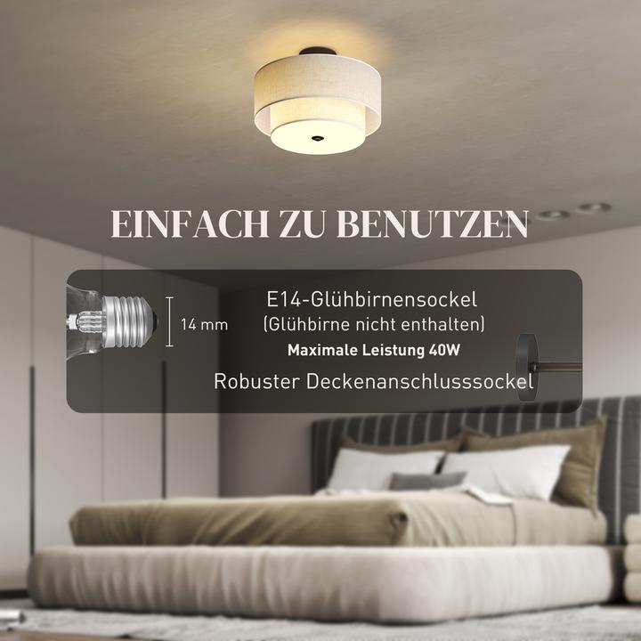 Image du produit Homcom Deckenlampe Metall, Stoff Cremeweiss (E14)