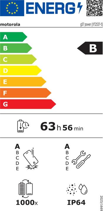 Energy Label Motorola Moto G57 Power 12GB/256GB Dunkelblau (256 GB, Blue, PANTONE Corsair, 6.72", Dual SIM, 5G)