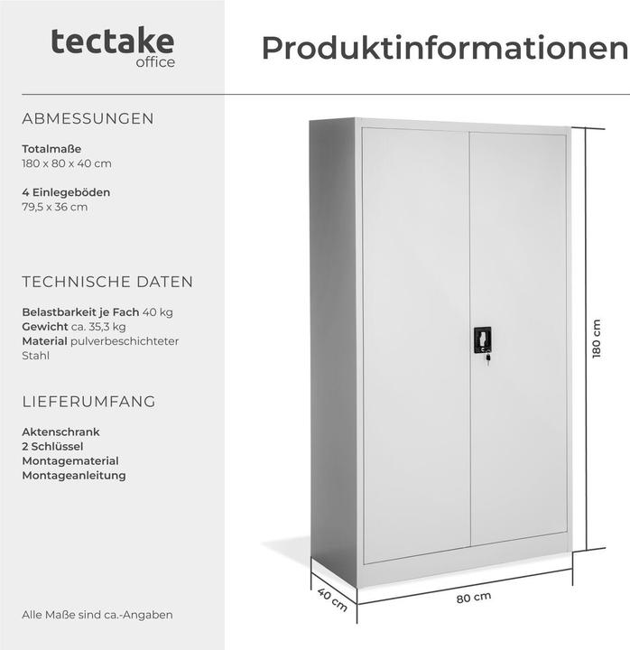 Image du produit tectake Armoire de classement (180 x 80 x 40 cm)