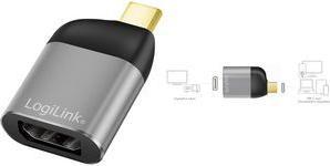 Produktbild LogiLink USB 3.2 Gen2 Type-C-Adapter, USB-C/M zu DP/F, 8K, Alu, schwarz/grau (4 cm)
