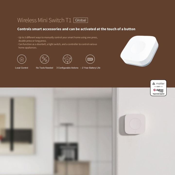 Actual product image Aqara Wireless Mini Switch T1 (Zigbee)