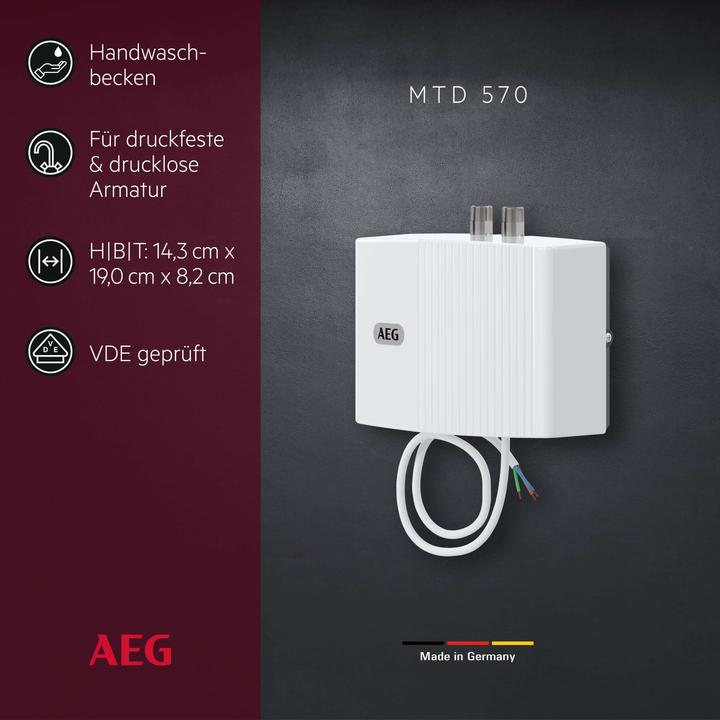 Actual product image AEG Haustechnik MTD 570 Small instantaneous water heater for hand basin, guest WC, 5.7 kW, fixed connection 230 V