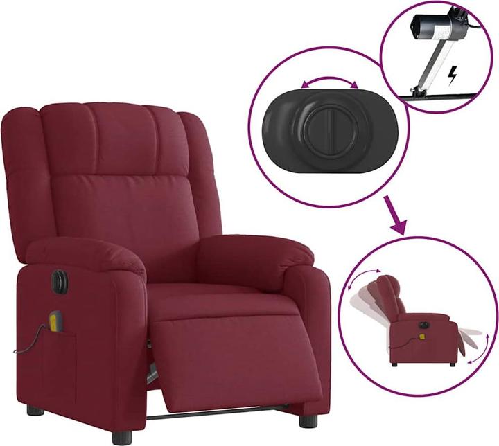 Immagine prodotto vidaXL Poltrona massaggiante in tessuto rosso vino,Colore: Rosso vino,Materiale: Tessuto