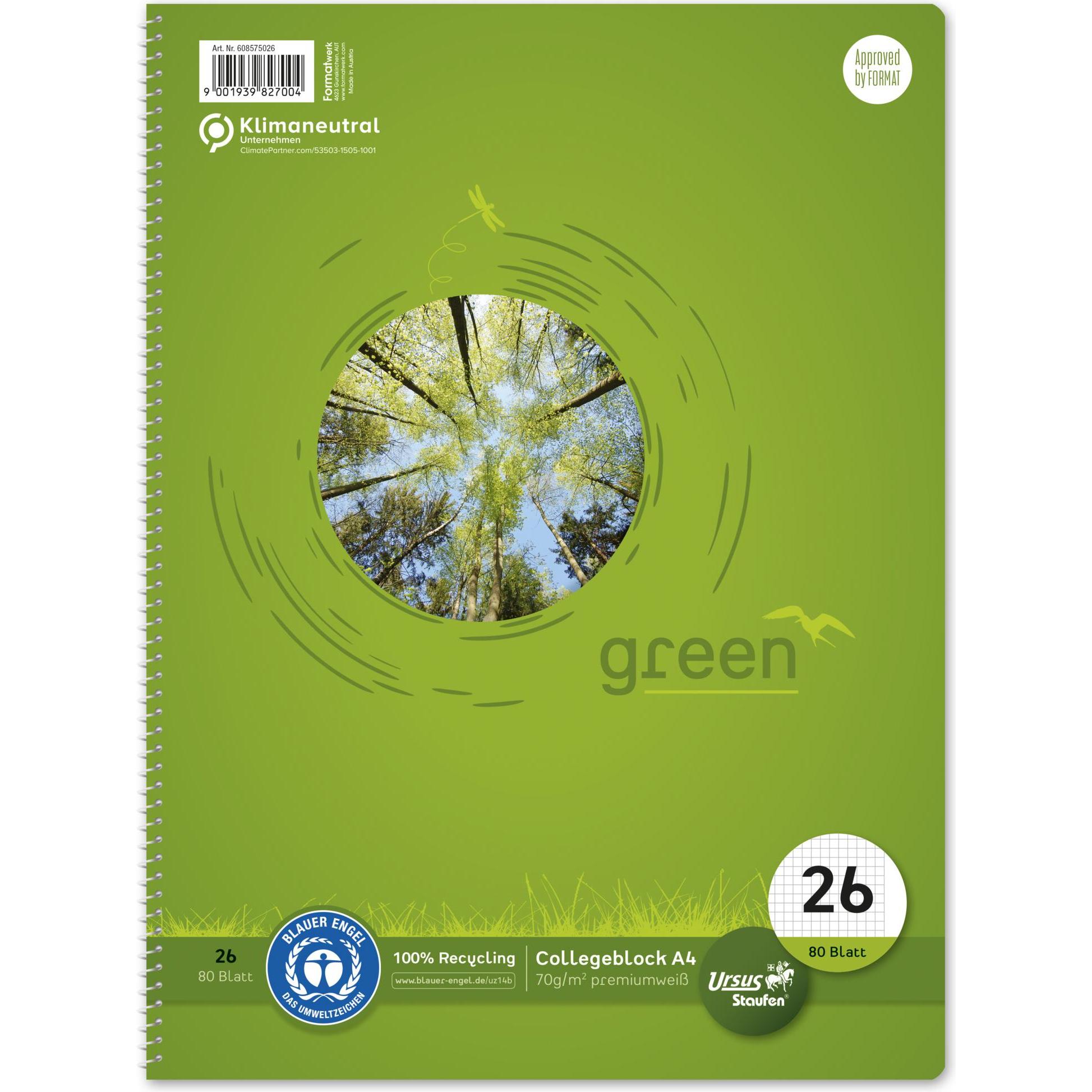 Thumbnail - Ursus, Heft + Block, Green Collegebook (A4, Kariert)