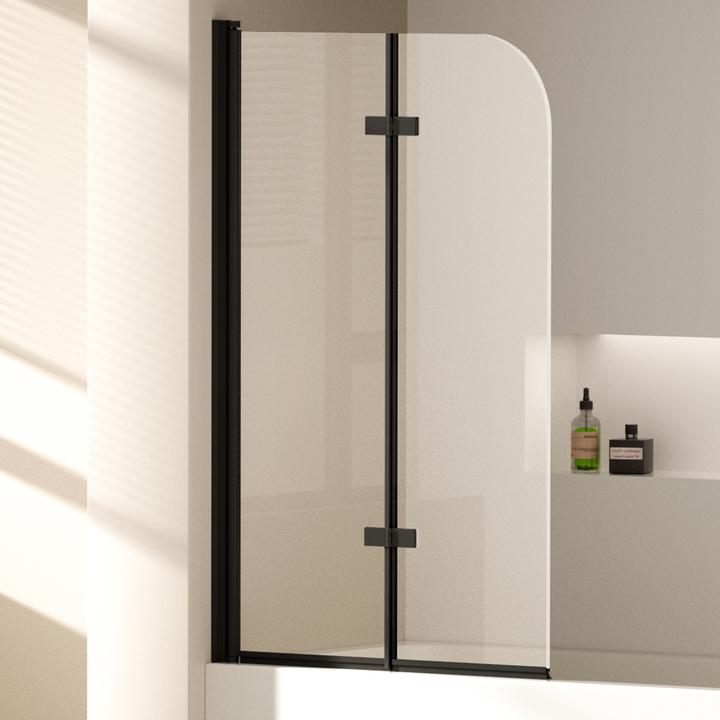 Produktbild Emke Duschwand für Badewanne 110x140cm Glas-Duschwand, 2-teilig Faltbar, Leicht zu Reinigen, Schwarz (110 cm, 110 cm, 140 cm)