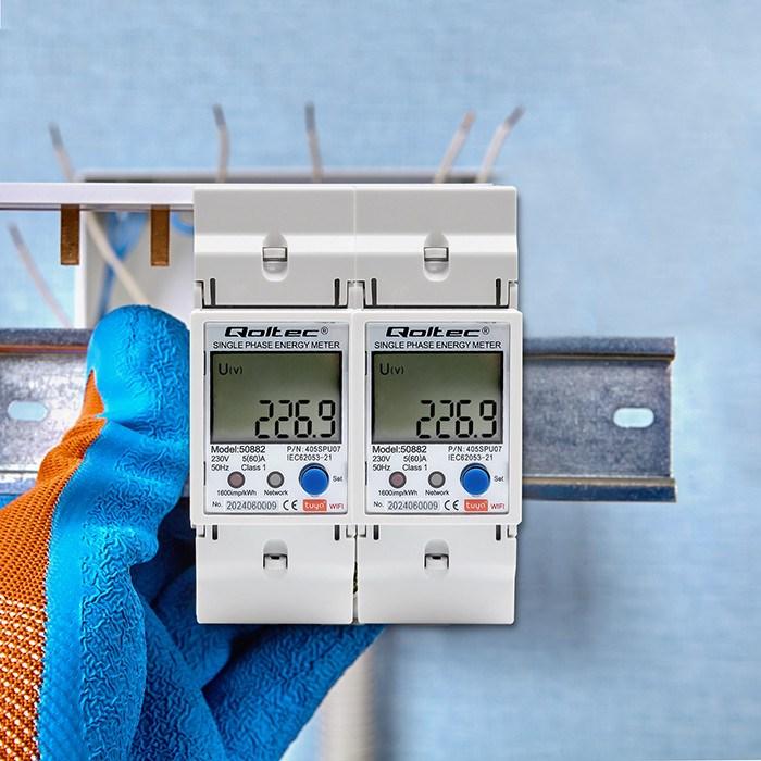 Produktbild Qoltec 50882 Single phase electronic energy consumption meter for DIN rail | Wi-Fi | TUYA | 230V | L