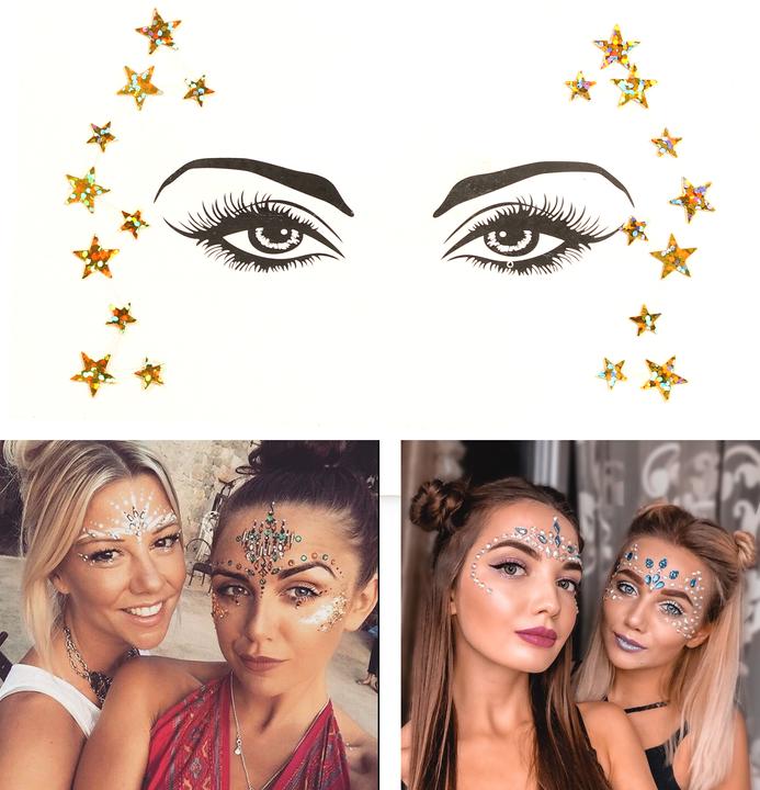 PhoneLook Festival & Open-Air Gesicht Sticker Aufkleber Glitzer Diamanten Tattoo Style 6