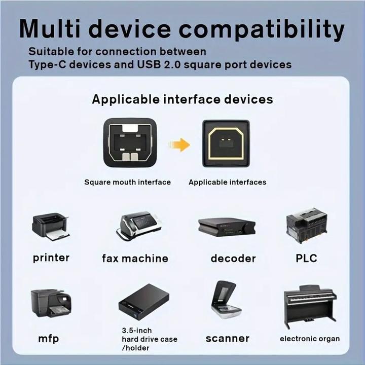 Produktbild PhoneLook USB-B zu USB-C Adapterkabel leicht und flexibel kompatibel mit verschiedenen Geräten Nylon (2 m)
