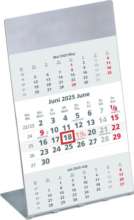 Produktbild 3-Monatskalender 2025,29,7x21cm, Tischkalender mit Edelstahlaufsteller, 3 Monate auf 1 (Deutsch)