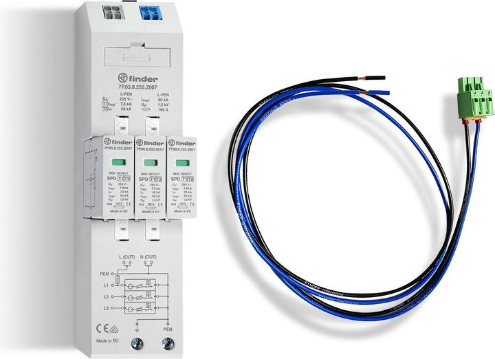 Produktbild Finder Kombiableiter Typ 1+2 für dreiphasige TN-S und TT Netze mit Spannungsabgriff inkl. Anschlussleitung