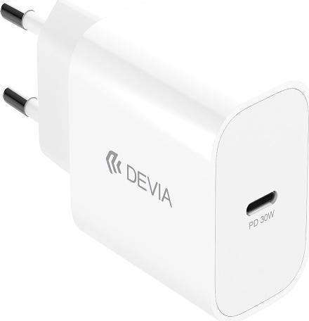Actual product image Devia wall charger Smart PD GaN 30W 1x USB-C white + cable USB-C - Lightning (30 W, 1 portion)