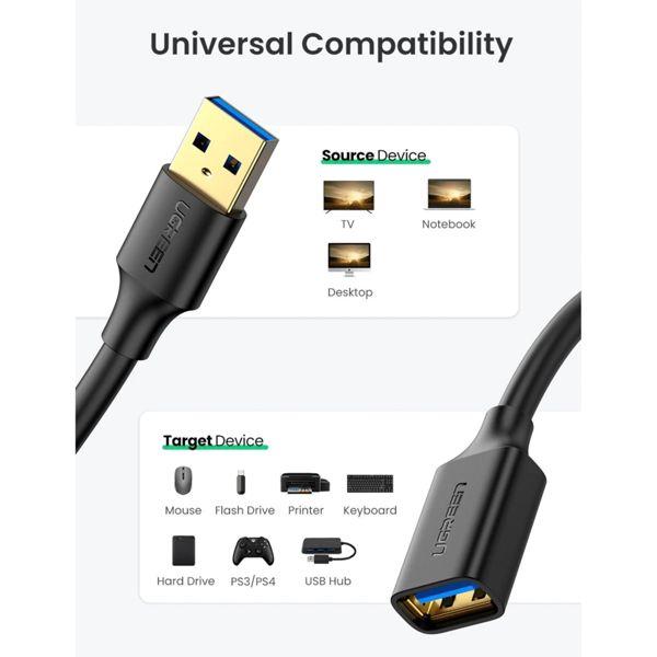Productafbeelding Ugreen USB 3.0 verlengkabel type A mannelijk naar vrouwelijk (1 m, USB 3.0)