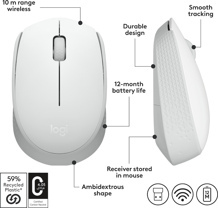 Productafbeelding Logitech M171 Draadloze Muis - Gebroken Wit (Draadloze)