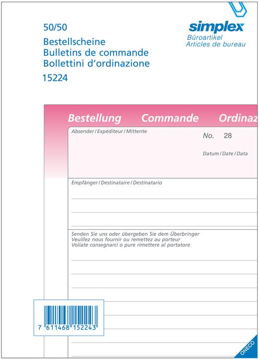 Image du produit Simplex Bons de commande pour les représentants D/F/I (150 x)