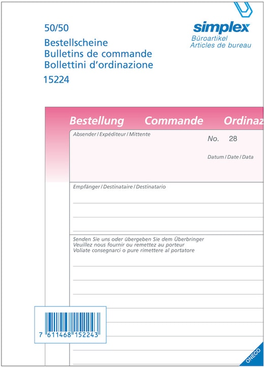 Actual product image Simplex Order forms for representatives D/F/I (150 x)