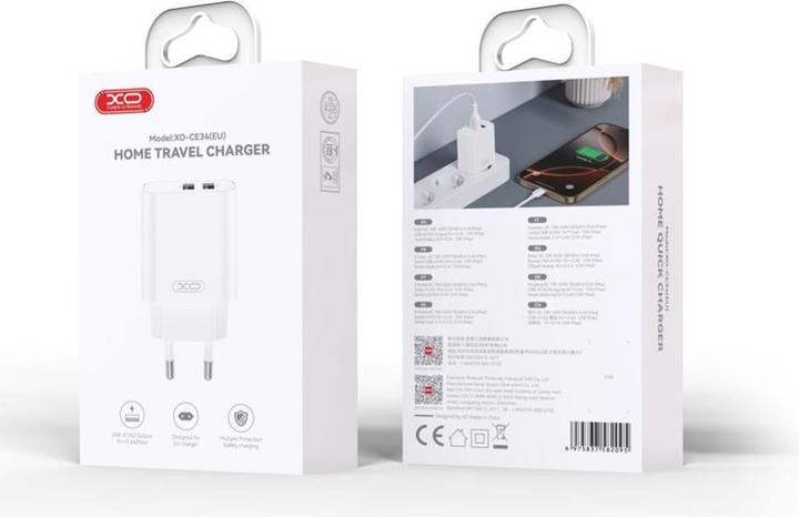Image du produit xO wall charger CE34 2x USB 2,4A white + Lightning cable (12 W, 2 ports)