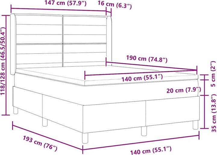 Produktbild vidaXL Boxspringbett (140 x 190 cm)