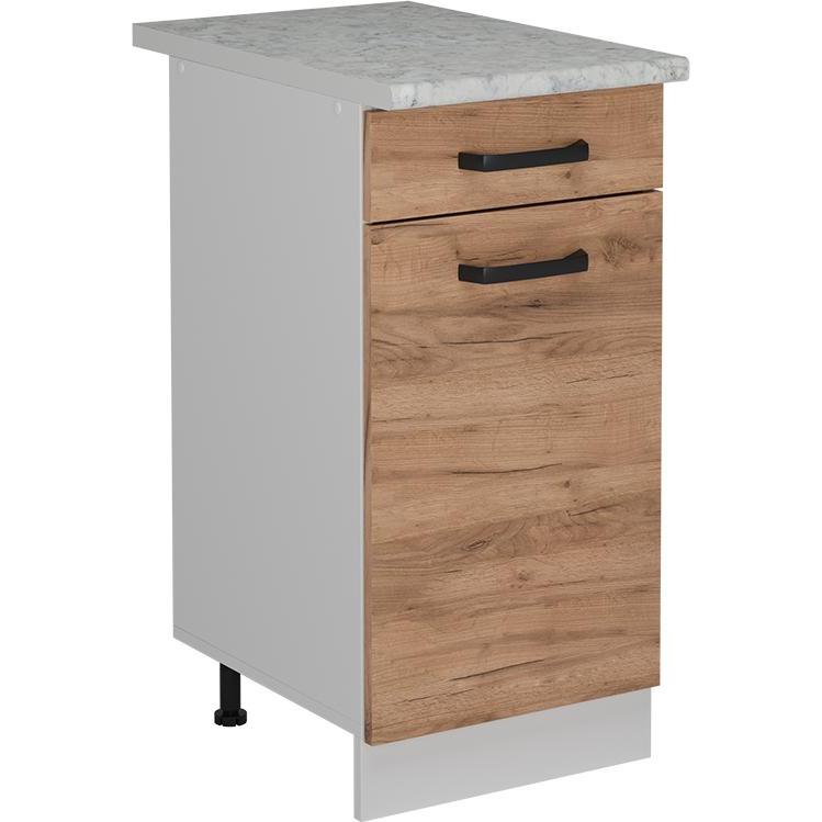 Vicco, Regal, Küchenunterschrank R-Line, Goldkraft Eiche/Weiss, 40 cm AP Marmor