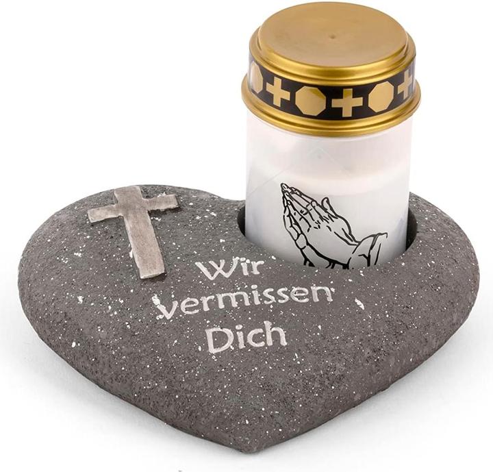 Novaliv Grave Decoration Heart Anthracite with Cross Saying We Miss You incl. LED Grave Light White
