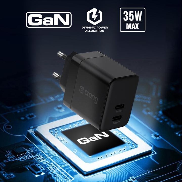Actual product image Crong Ultra Compact GaN - Ładowarka sieciowa 35W PD 3.0 2x USB-C (biały) (35 W, 2 ports)