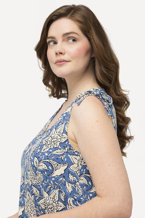 Image du produit Ulla Popken Robe midi à motif cachemire en coton bio, décolleté en V. Sans manches (46, 48)