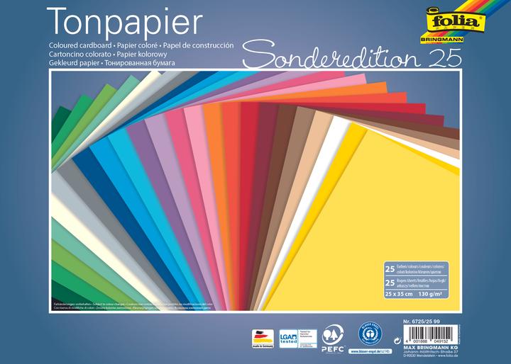 Produktbild Folia Tonpapier Sonderedition 25 farbsortiert 130 g/qm 25 Blatt (130 g/m², 25x)
