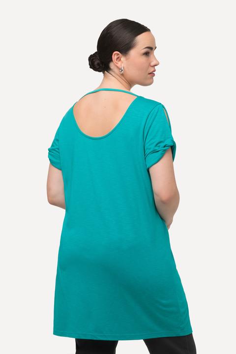 Image du produit Ulla Popken T-shirt à manches courtes et col rond, drapé et découpe (50, 52)