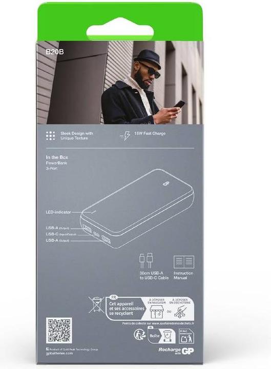 Image du produit GP Batteries GP PowerBank série B+ 20000 mAh noir (20000 mAh, 15 W, 37 Wh)