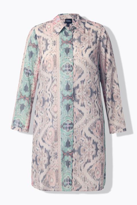 Immagine prodotto Ulla Popken Blusa dal taglio lungo e svasato con stampa patchwork, collo da camicia e maniche lunghe (60)