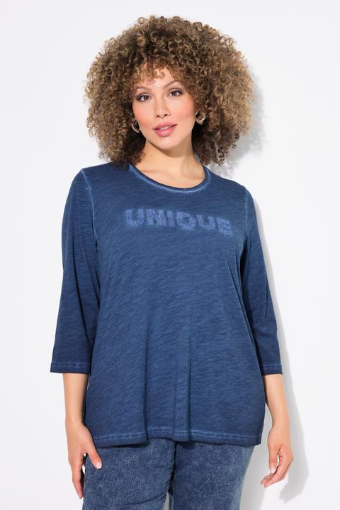 Actual product image Ulla Popken UNIQUE Embroidered 3/4 Sleeve Tee (46, 48)