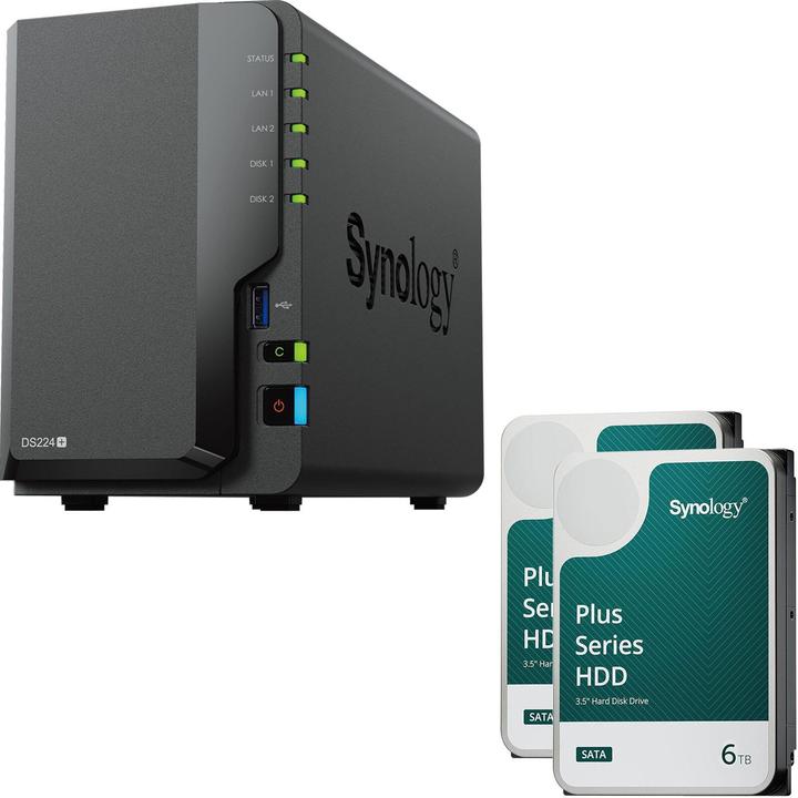 Image du produit Synology DiskStation DS224+ 2 Einschübe NAS-Server Leergehäuse + 2x Plus 3.5"" SATA HDD... (2 x 6 To)