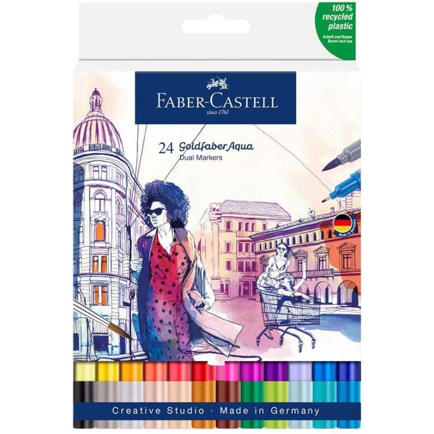 Faber-Castell, Marker, GOFA AQUA DUAL MARKER - Farbstoffmarker (Assortiert, 0.40 mm, 24 x)