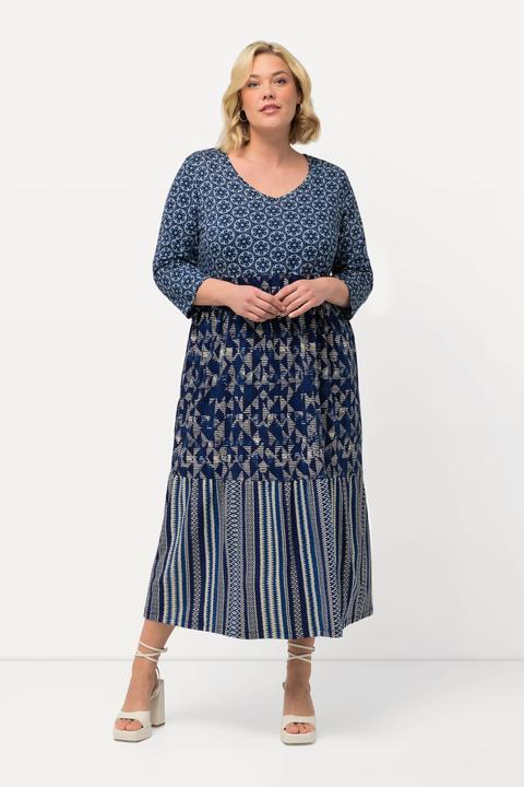 Produktbild Ulla Popken Jerseykleid, Mustermix, A-Linie, V-Ausschnitt, 3/4-Arm (68)