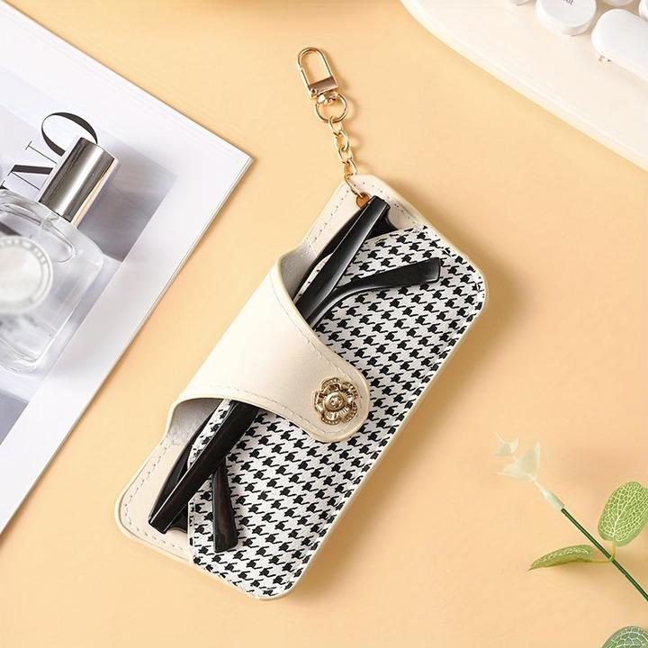 Actual product image Only-Bags.Store Simple PU leather glasses case with chain - modern and minimalist design for portability