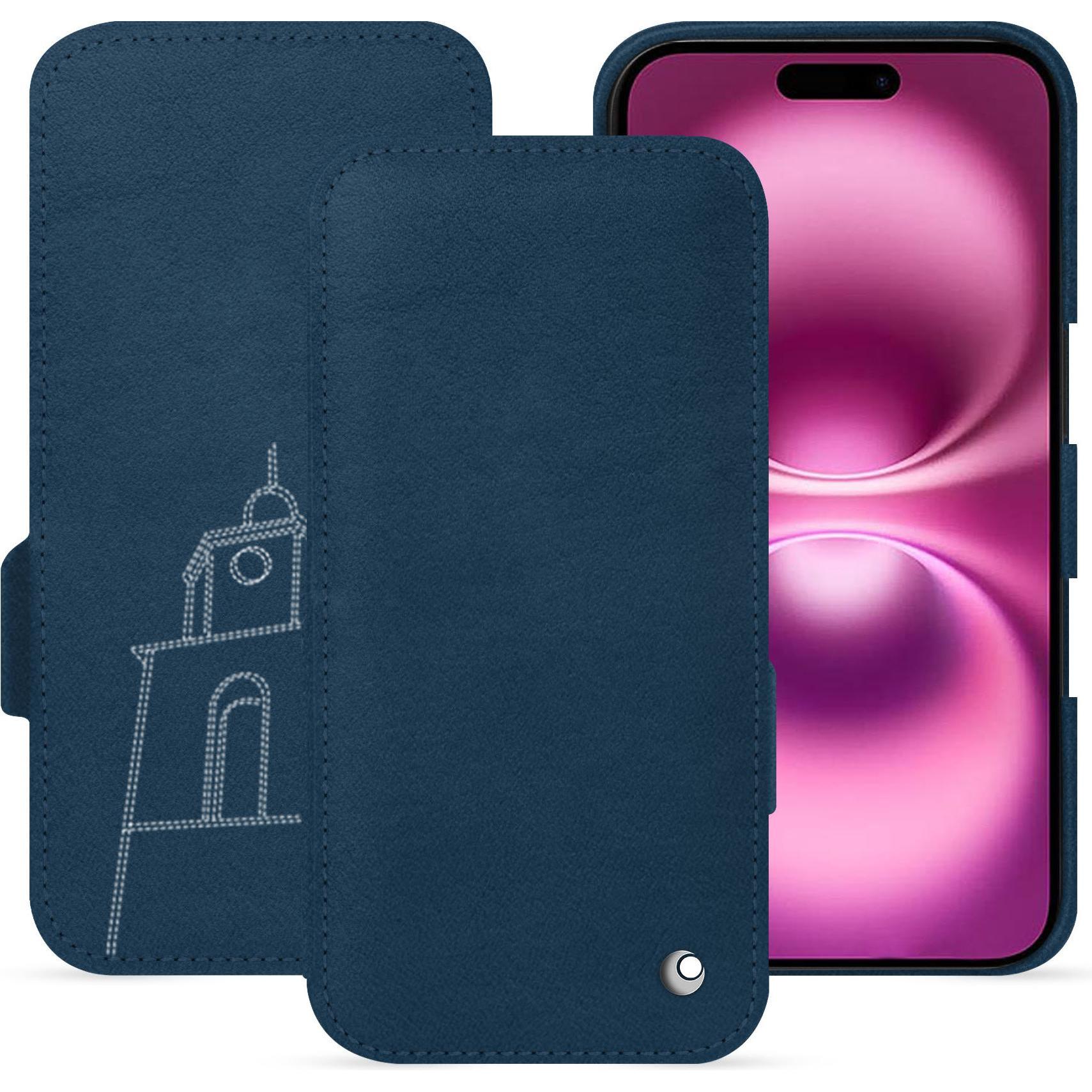 Noreve Lederschutzhülle horizontal (Apple iPhone 16 Plus), Smartphone Hülle, Blau