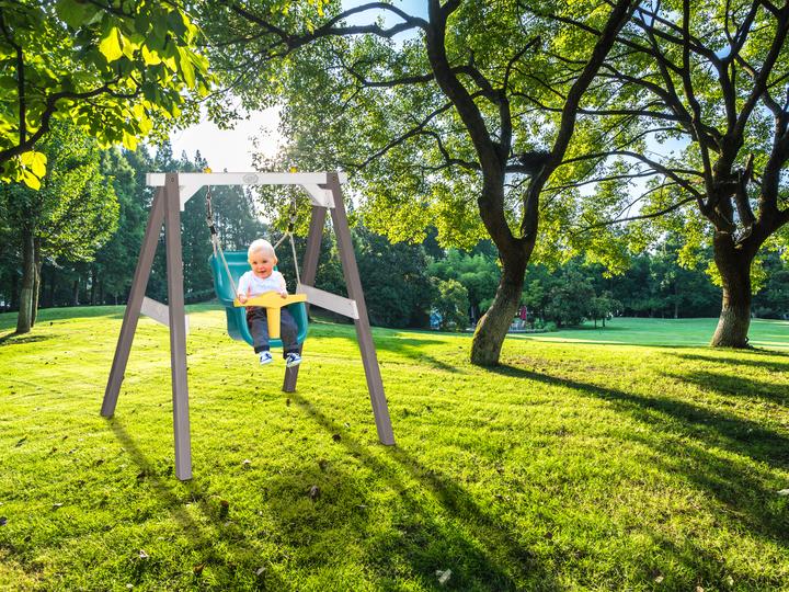 Produktbild Axi Babyschaukel Grau/weiss mit Sitz Türkis/gelb