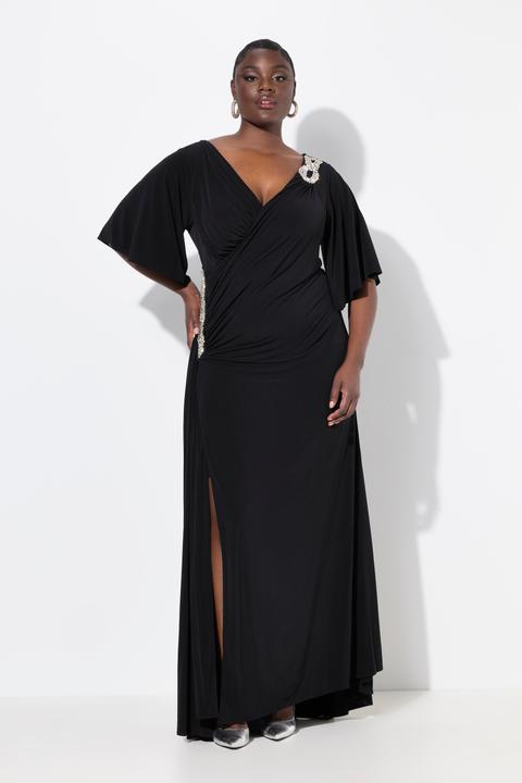 Produktbild Ulla Popken Maxikleid, Drapierung, V-Ausschnitt, Glockenärmel (54)