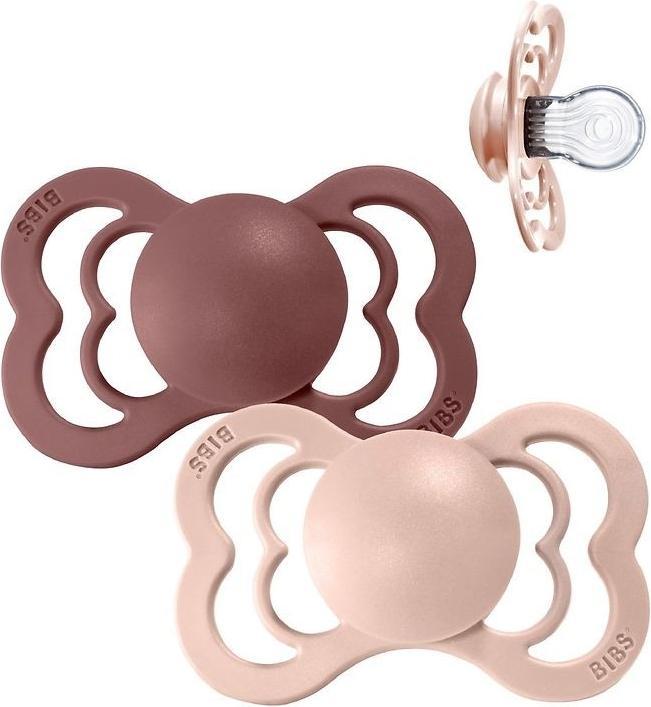 Immagine prodotto Bibs Succhietto in silicone Supreme (confezione da 2), Woodchuck/ Blush (taglia 1, 0-6M) (2 x, fino a 6 M.)