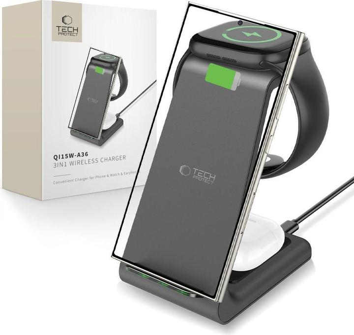 Actual product image Tech-Protect Dock station QI15W-A36 3IN1 WIRELESS CHARGER FOR ANDROID Black (35 W)