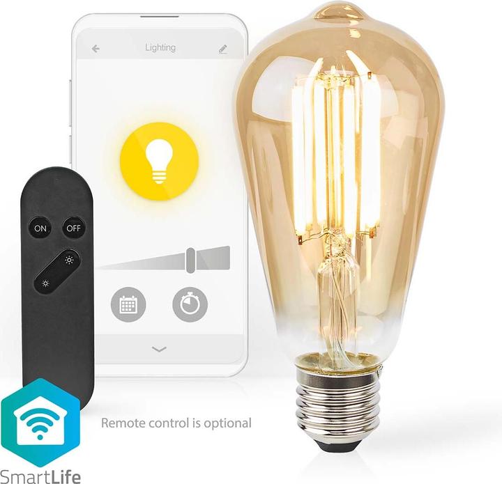 Produktbild Nedis WIFILRF10ST64 Smartlife LED Filament Lampe WLAN E27 806 lm 7 W Warmweiss 1800 - 3000 K Glas An (E27, 806 lm, 1x)