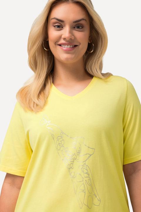 Image du produit Ulla Popken T-shirt à motif animal métallique avec col V et manches courtes. Coupe Classic (50, 52)