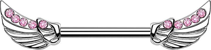 Produktbild Star Piercing Barbell silber Engelsflügel Kristall pink (Messing, Chirurgenstahl 316L)