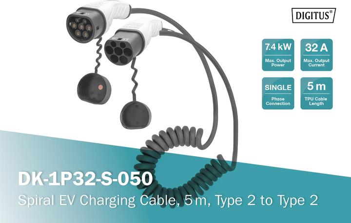 Produktbild Digitus Ladekabel (Typ 2, 7.40 kW, 32 A, 5 m)