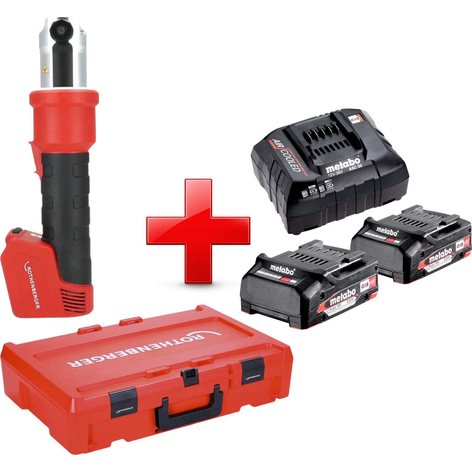 Rothenberger, Pressa, ROMAX NANO Akku Pressmaschine 18 V 34 kN CAS + 2x Akku 2,0 Ah + Ladegerät + Rocase