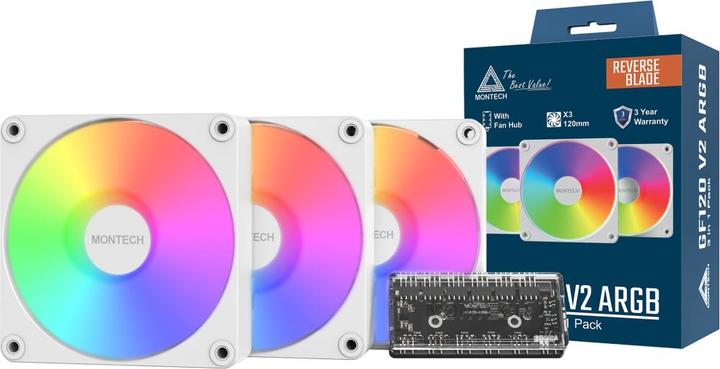 Productafbeelding Montech GF120R V2 ARGB 3 in 1 Pack White (120 mm, 3x)